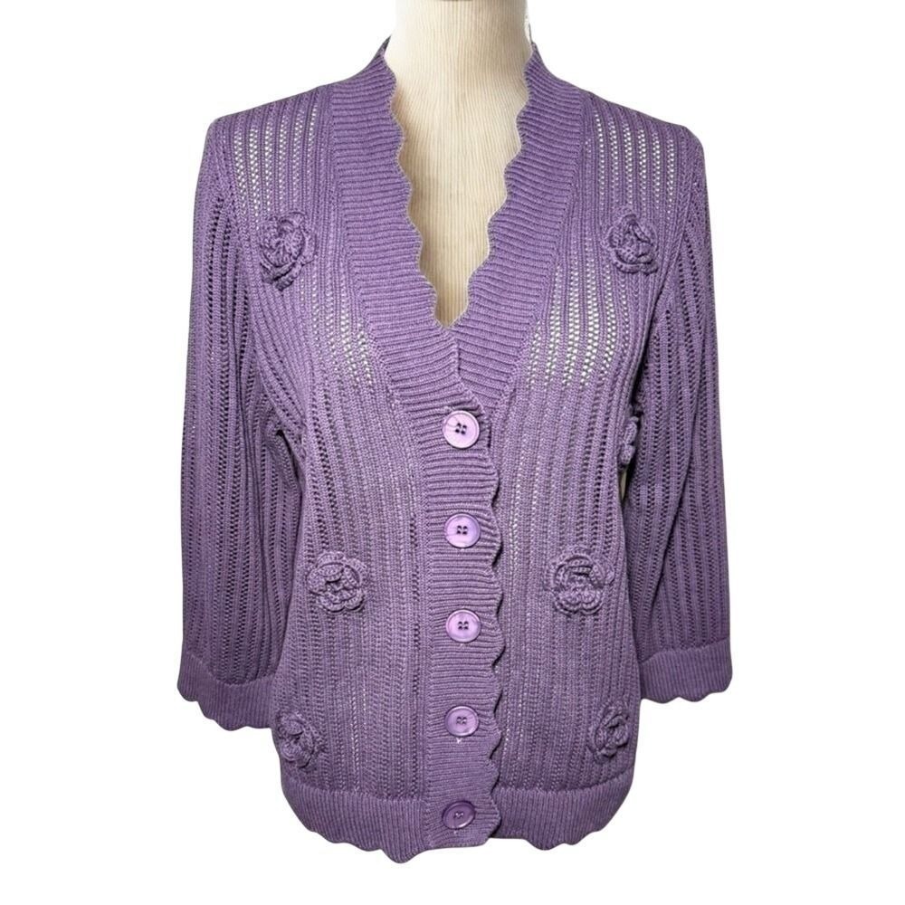 NWOT Indigo Thread Co.  Purple Rose Cardigan Women Size Medium 100% Cotton